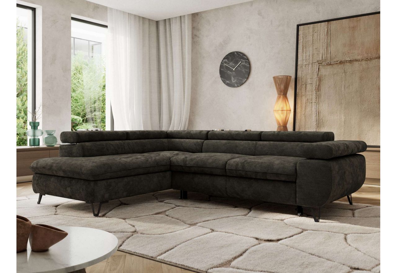 Narożnik PABLO L - strona lewa - ciemnoszary, szenil gładki