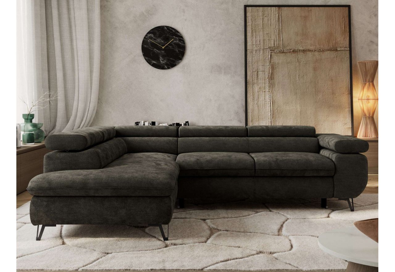 Narożnik PABLO L - strona lewa - ciemnoszary, szenil gładki