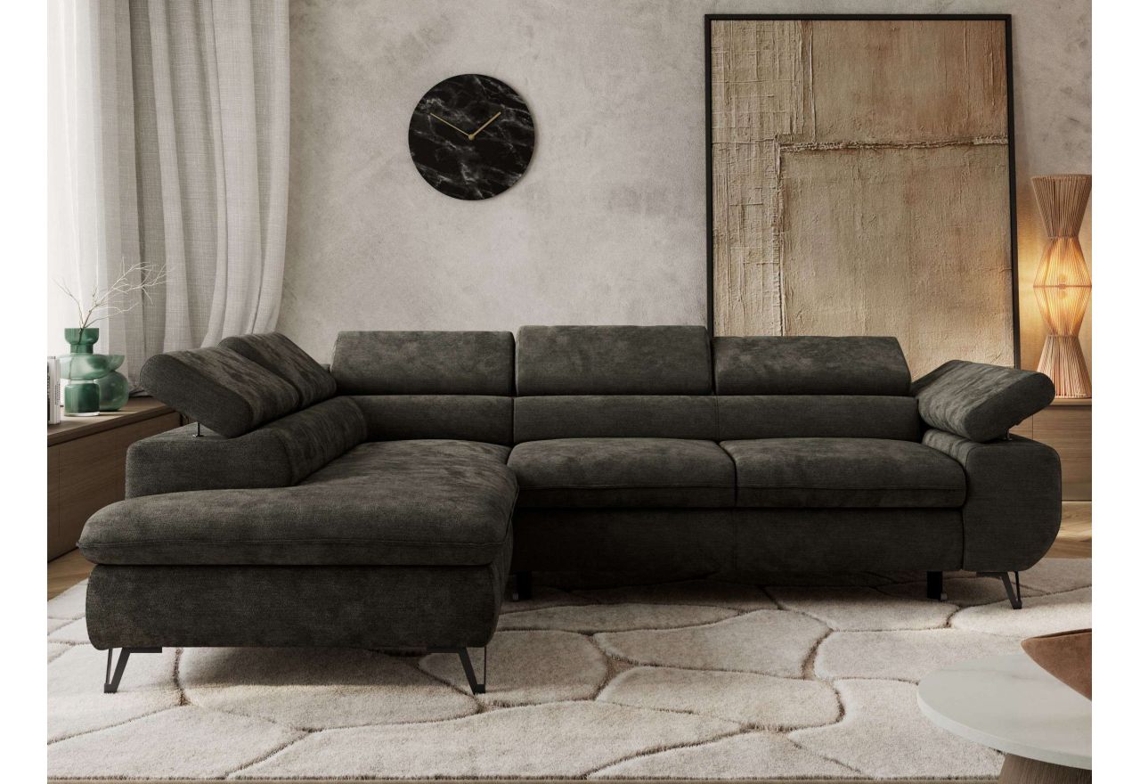 Narożnik PABLO L - strona lewa - ciemnoszary, szenil gładki