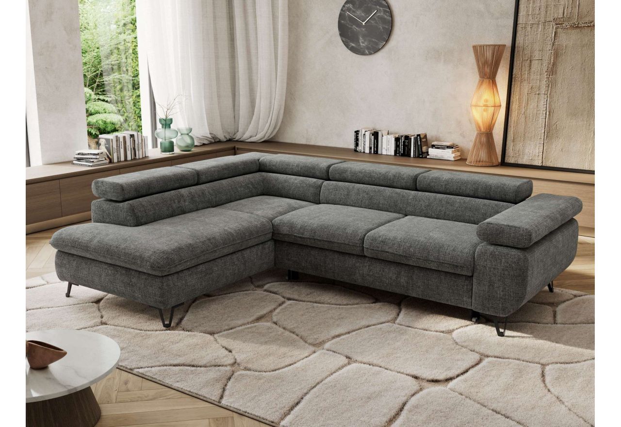 Narożnik PABLO L - strona lewa - szary, szenil grubo tkany