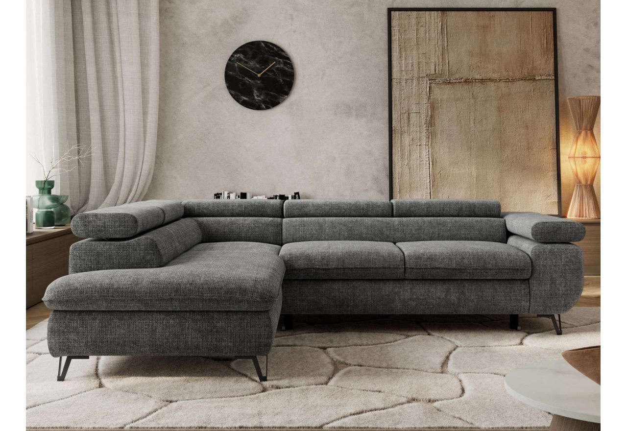 Narożnik PABLO L - strona lewa - szary, szenil grubo tkany