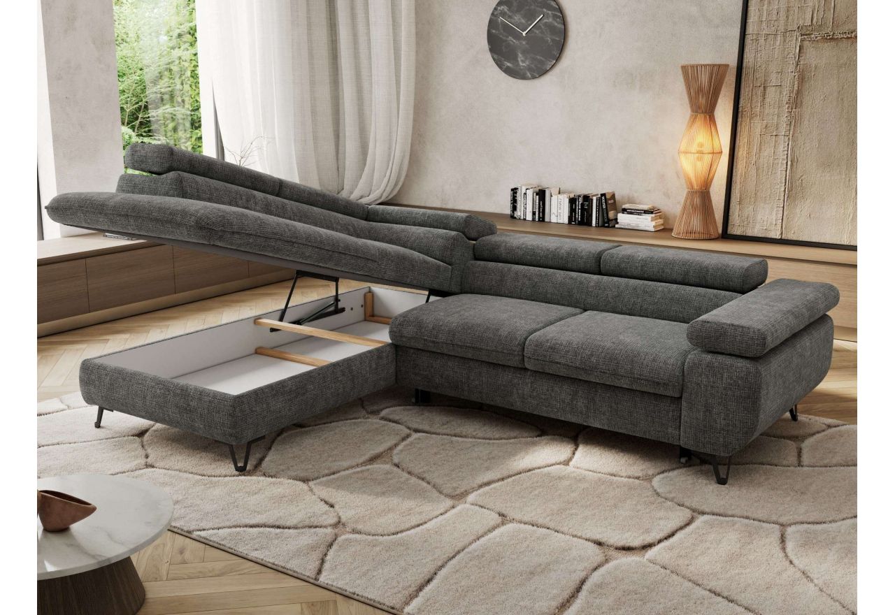 Narożnik PABLO L - strona lewa - szary, szenil grubo tkany