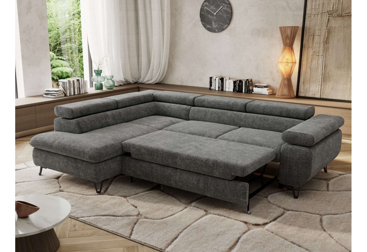 Narożnik PABLO L - strona lewa - szary, szenil grubo tkany