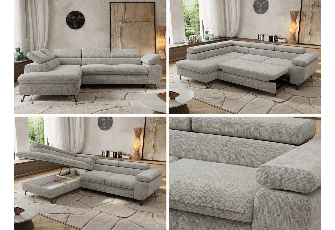 Narożnik PABLO L - strona lewa - jasnoszary, szenil grubo tkany