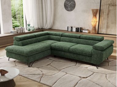 Narożnik PABLO L - strona lewa - ciemnozielony, szenil grubo tkany