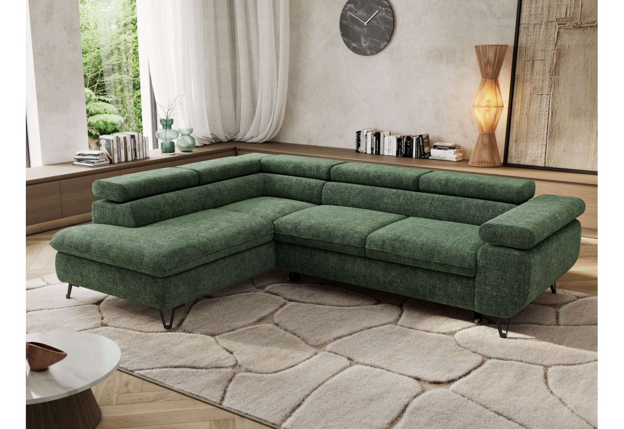 Narożnik PABLO L - strona lewa - ciemnozielony, szenil grubo tkany