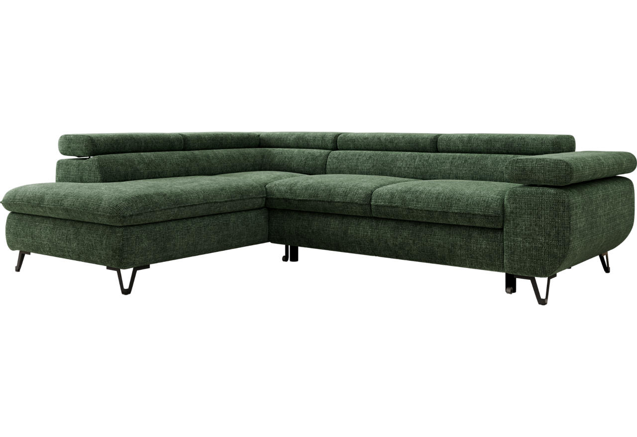 Narożnik PABLO L - strona lewa - ciemnozielony, szenil grubo tkany