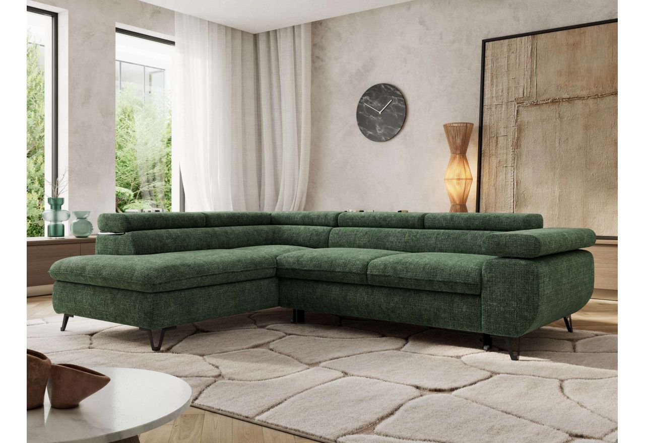 Narożnik PABLO L - strona lewa - ciemnozielony, szenil grubo tkany