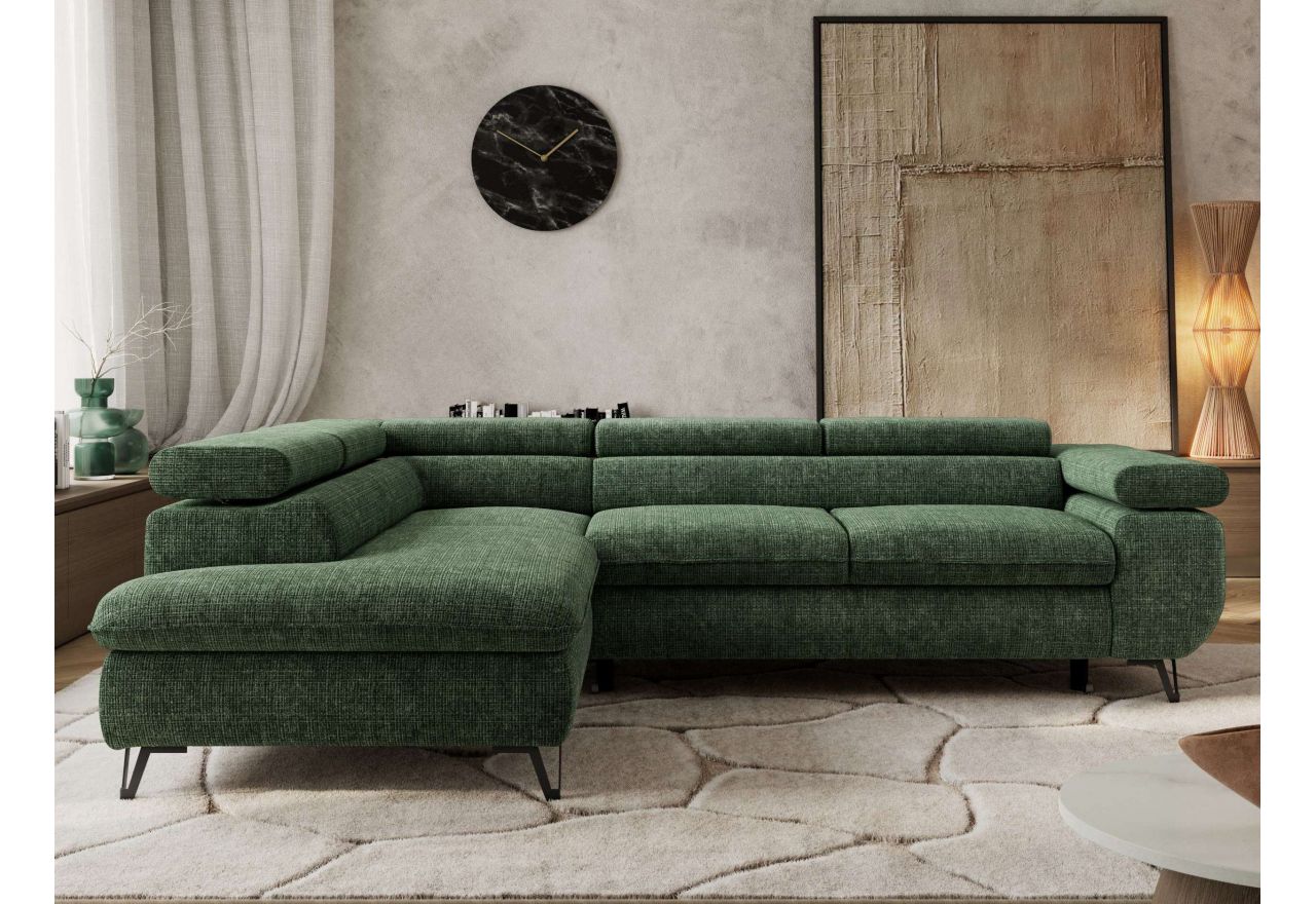 Narożnik PABLO L - strona lewa - ciemnozielony, szenil grubo tkany