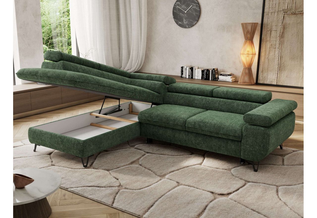 Narożnik PABLO L - strona lewa - ciemnozielony, szenil grubo tkany