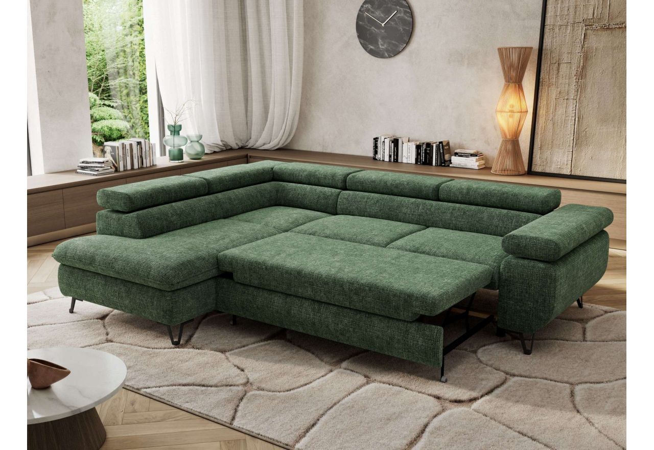 Narożnik PABLO L - strona lewa - ciemnozielony, szenil grubo tkany