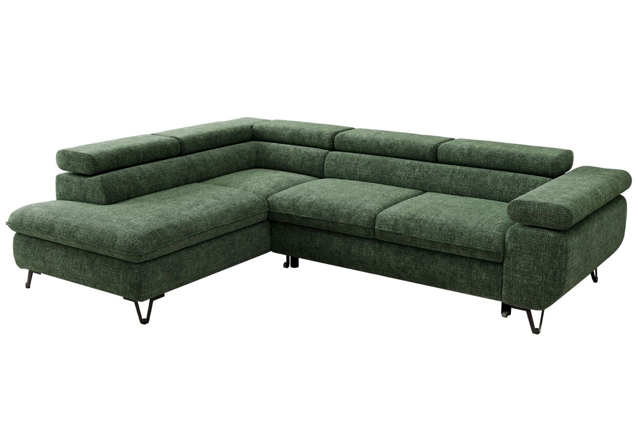 Narożnik PABLO L - strona lewa - ciemnozielony, szenil grubo tkany