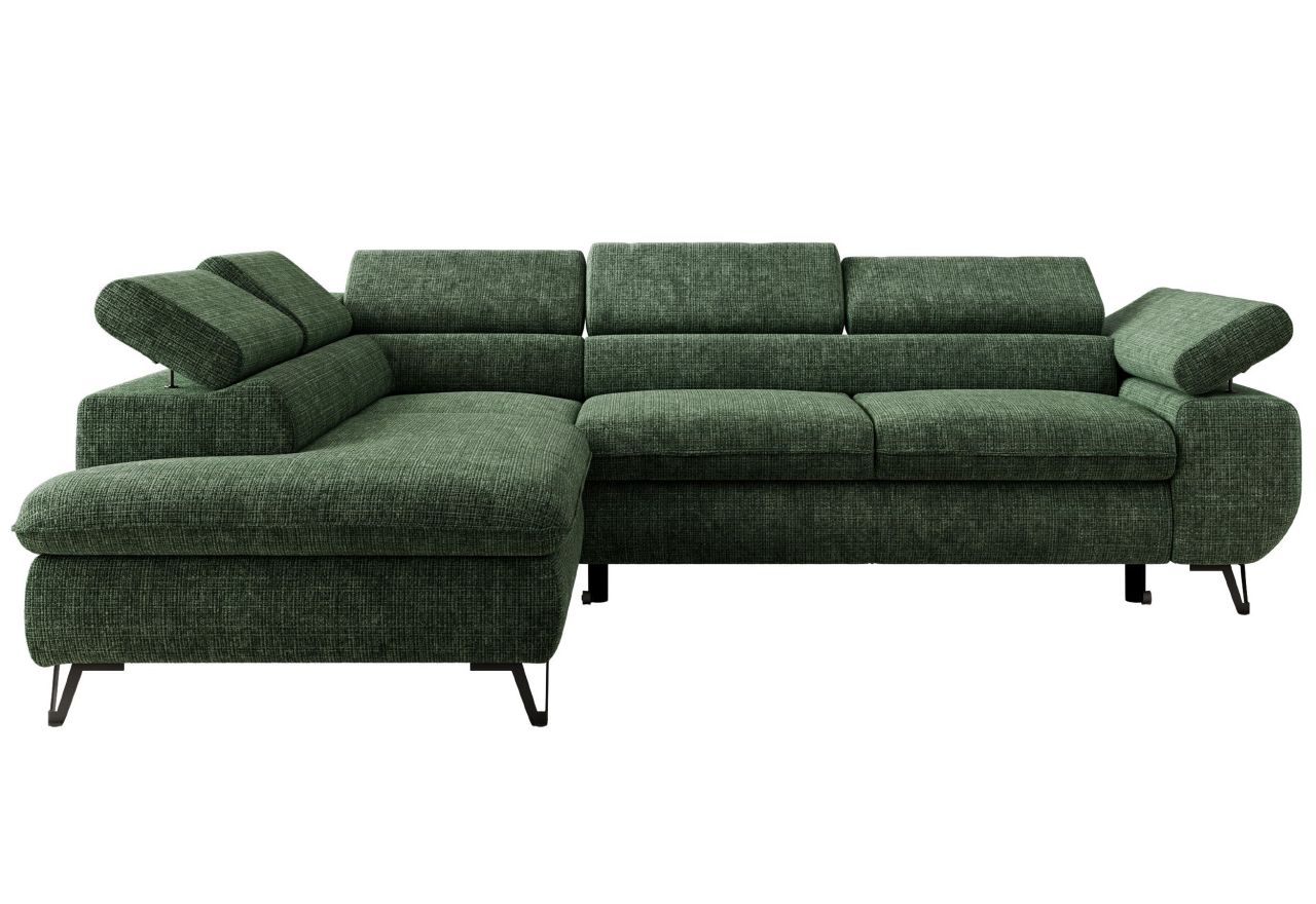 Narożnik PABLO L - strona lewa - ciemnozielony, szenil grubo tkany