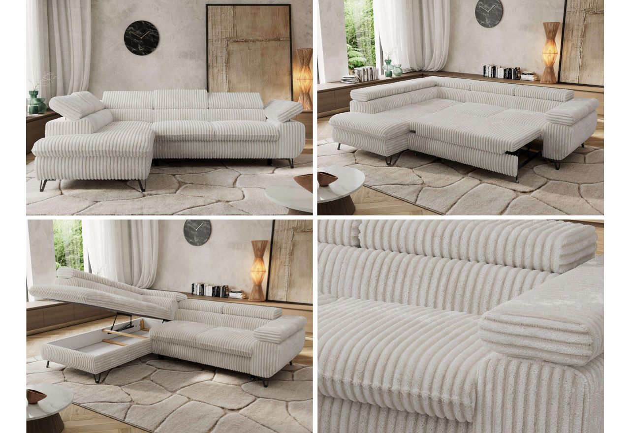 Narożnik PABLO L - strona lewa - beżowy, sztruks