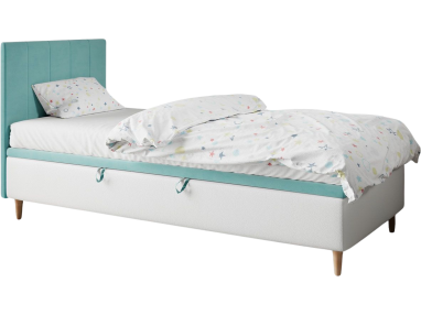 Eleganckie pojedyncze łóżko z pojemnikiem na pościel do pokoju dziecięcego - STAŚ 1 Magic Velvet 2227 / Madryt 920