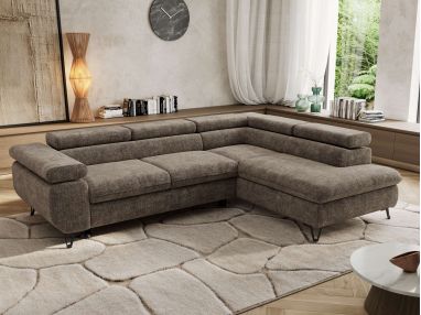 Narożnik PABLO L - strona prawa - brązowy, szenil grubo tkany