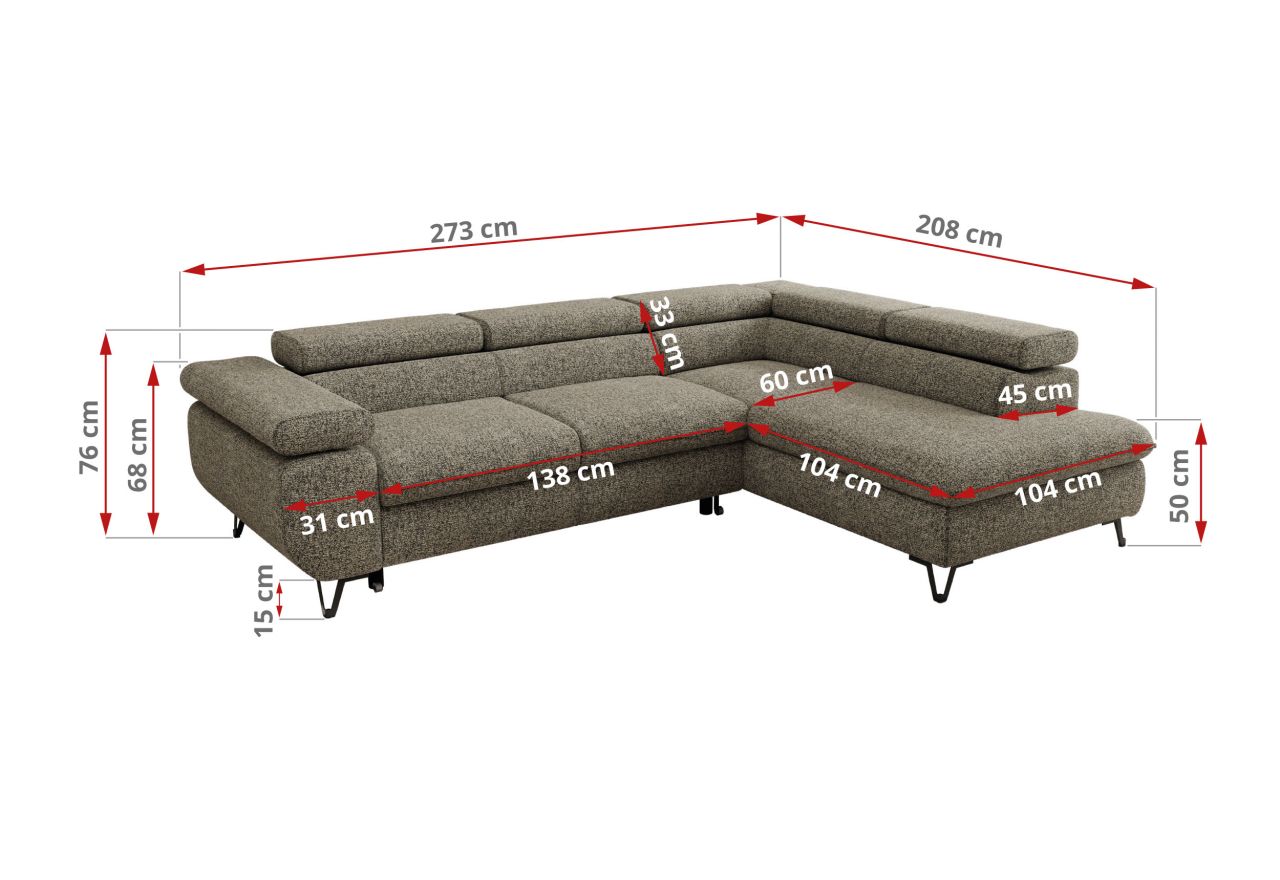 Narożnik PABLO L - strona prawa - szary, struktura