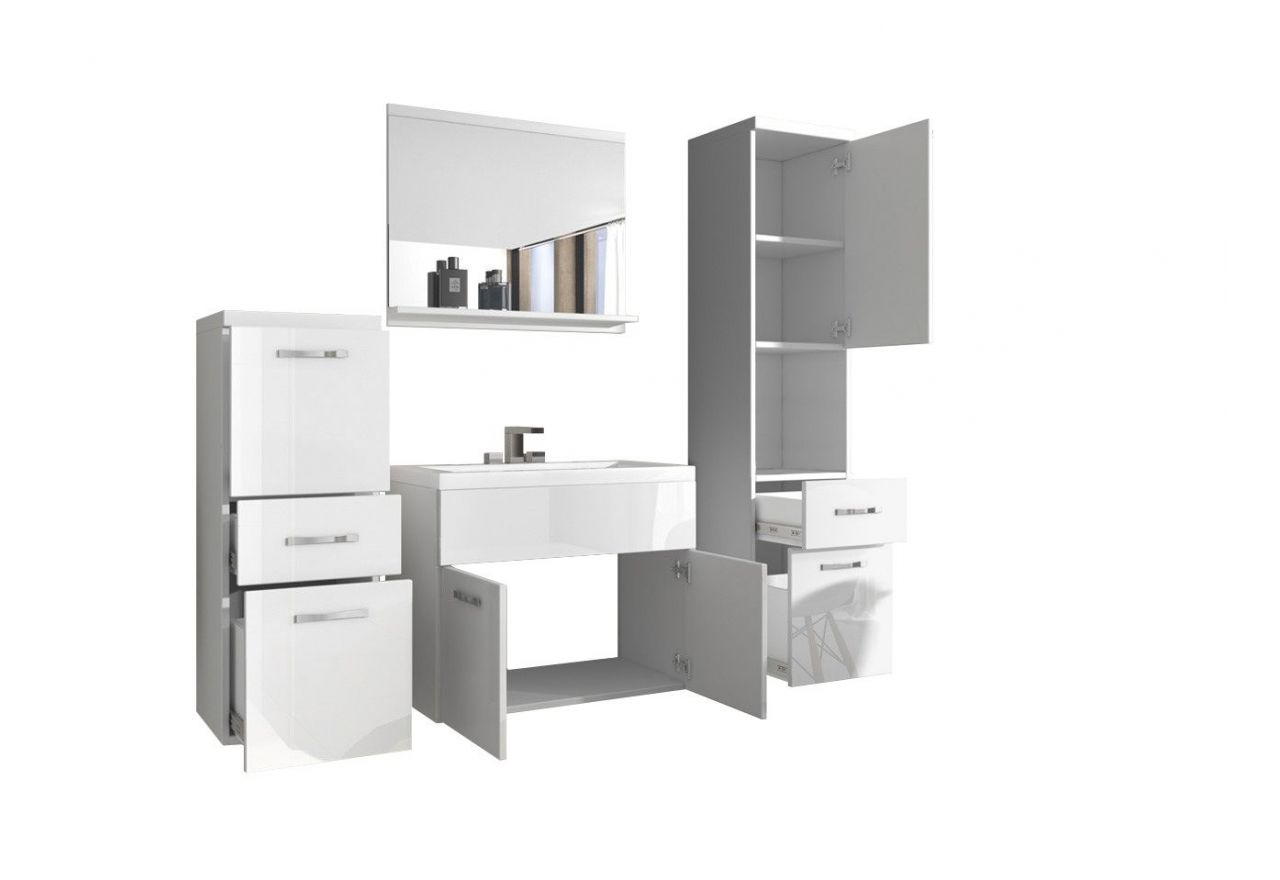 Meble łazienkowe wiszące - AMAIA w kolorze Wotan - Biały połysk