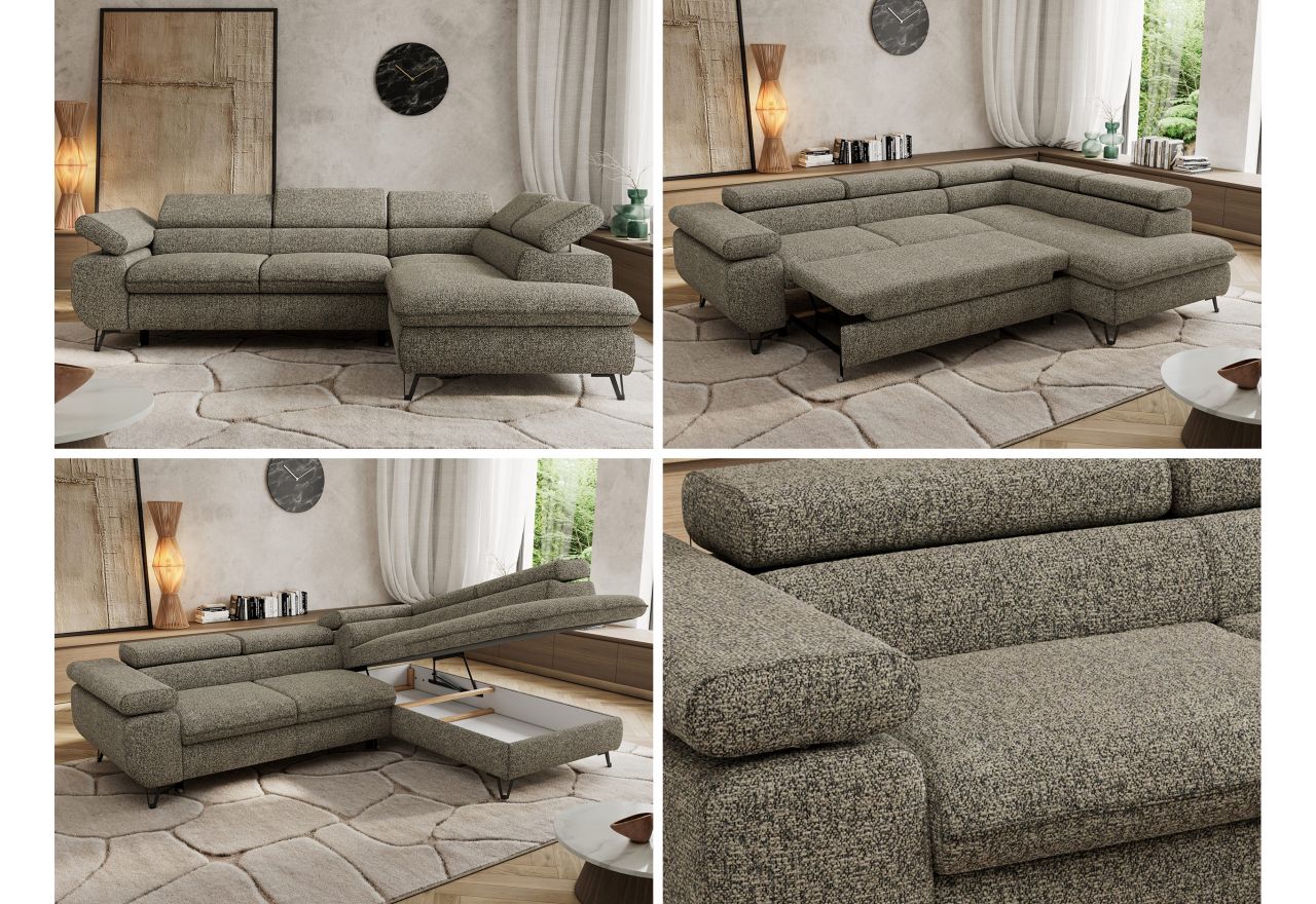 Narożnik PABLO L - strona prawa - szary, struktura - Topper T25