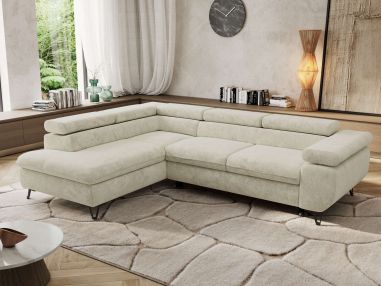 Narożnik PABLO L - strona lewa - kremowy, szenil grubo tkany - Topper Visco