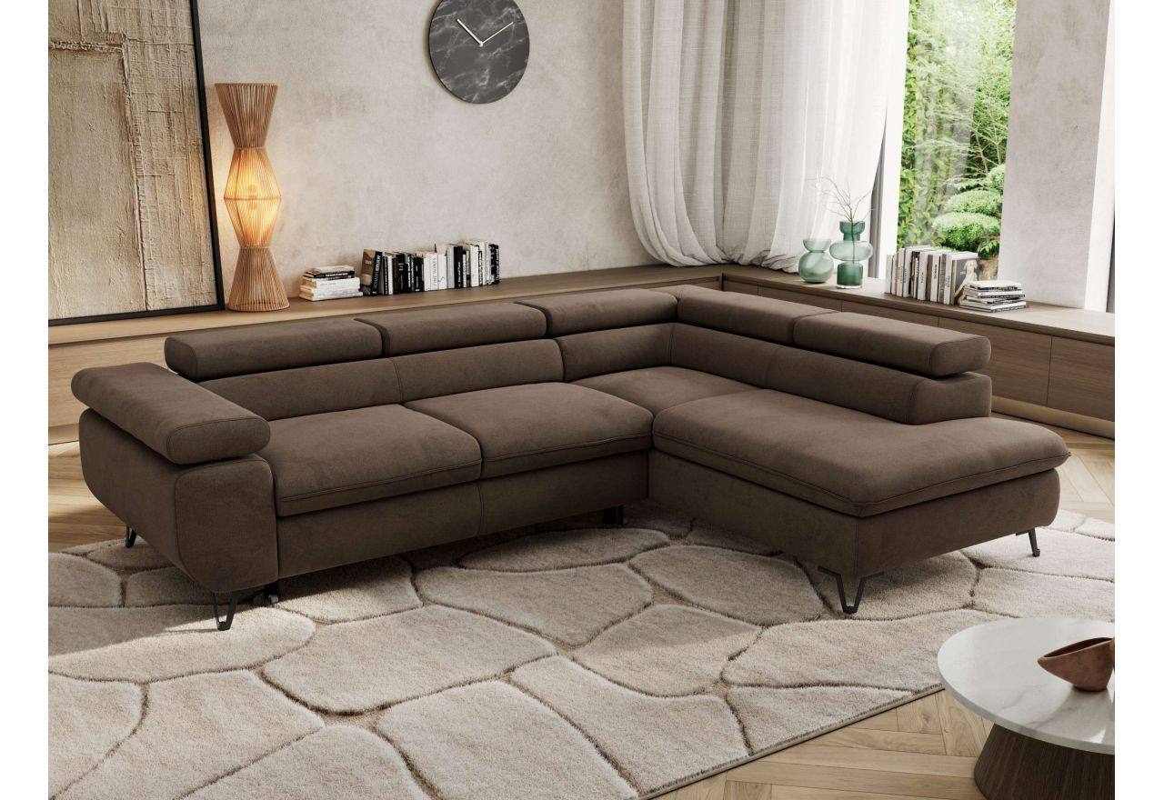 Narożnik PABLO L - strona prawa - brązowy, welwet - Topper Visco