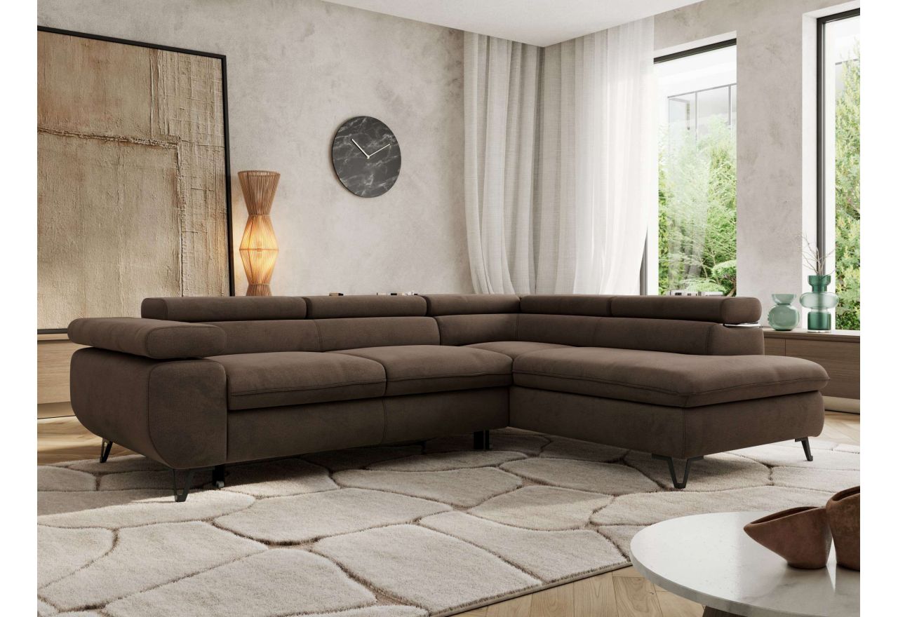 Narożnik PABLO L - strona prawa - brązowy, welwet - Topper Visco