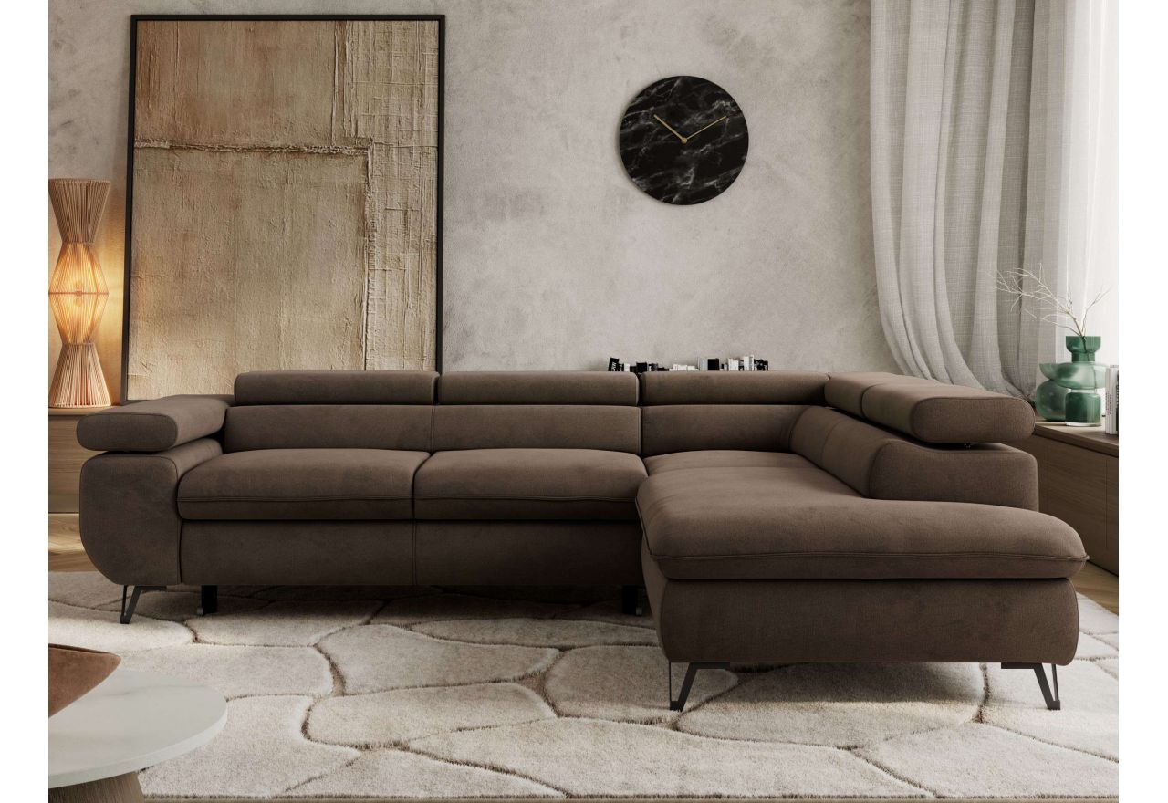 Narożnik PABLO L - strona prawa - brązowy, welwet - Topper Visco