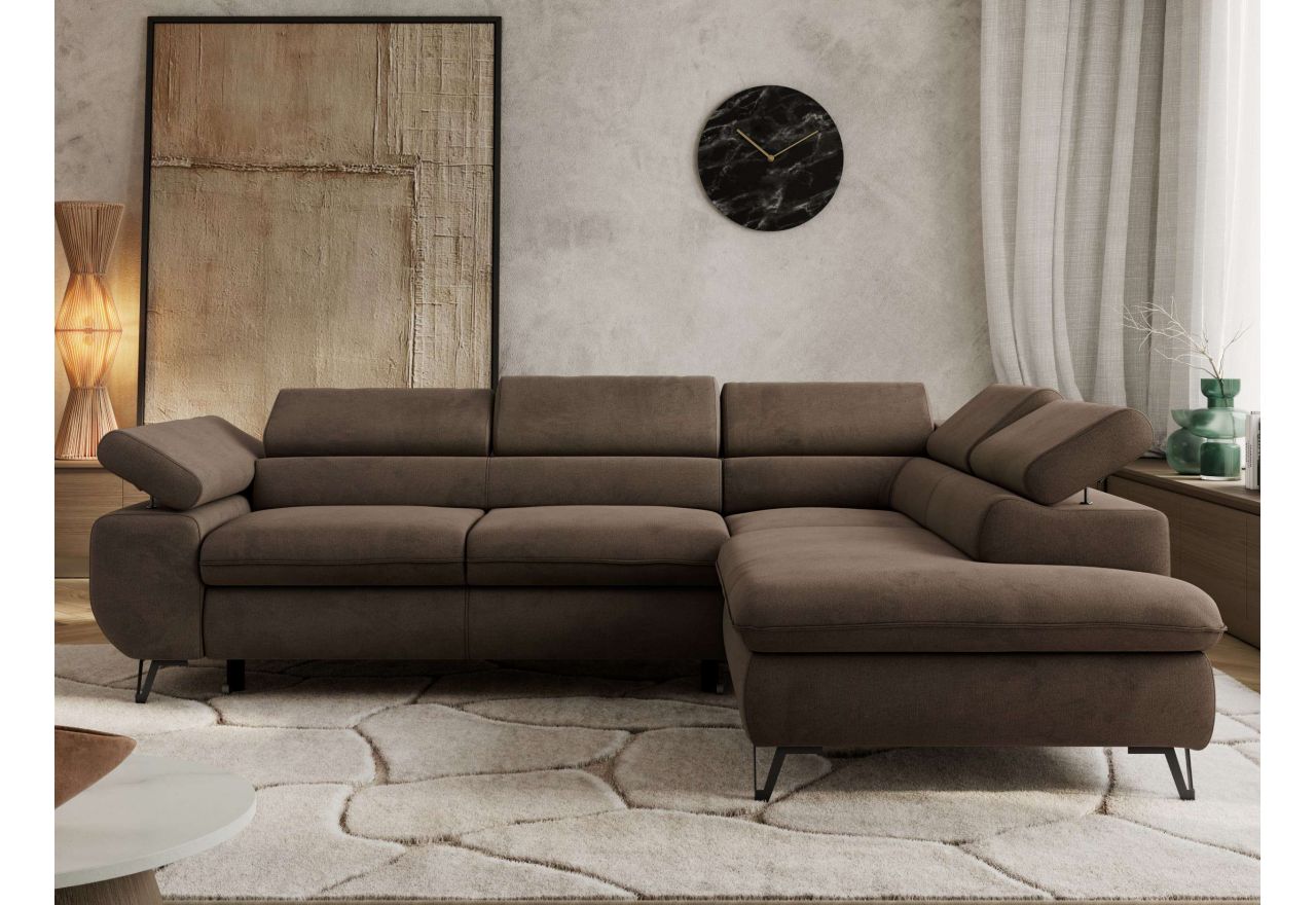 Narożnik PABLO L - strona prawa - brązowy, welwet - Topper Visco