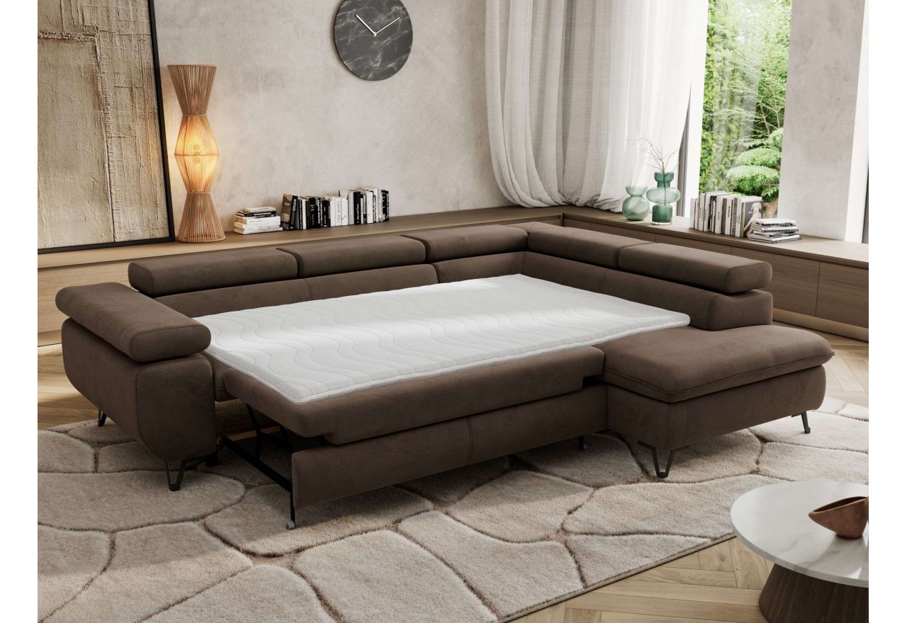 Narożnik PABLO L - strona prawa - brązowy, welwet - Topper Visco