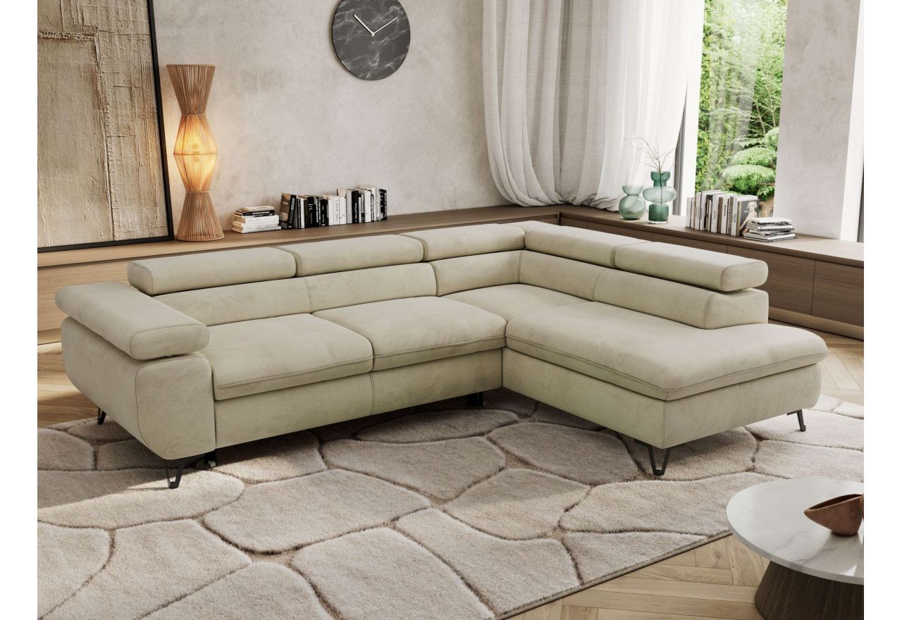 Narożnik PABLO L - strona prawa - beżowy, welwet - Topper Visco