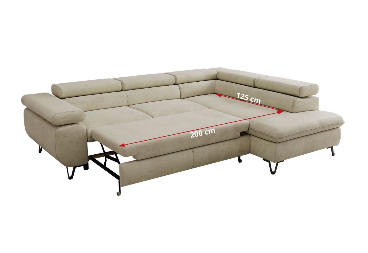 Narożnik PABLO L - strona prawa - beżowy, welwet - Topper Visco
