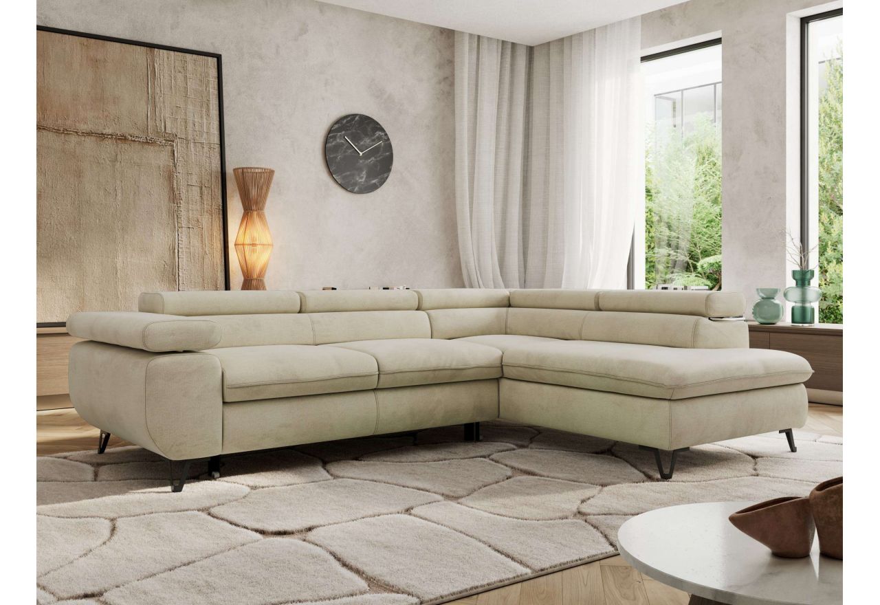 Narożnik PABLO L - strona prawa - beżowy, welwet - Topper Visco