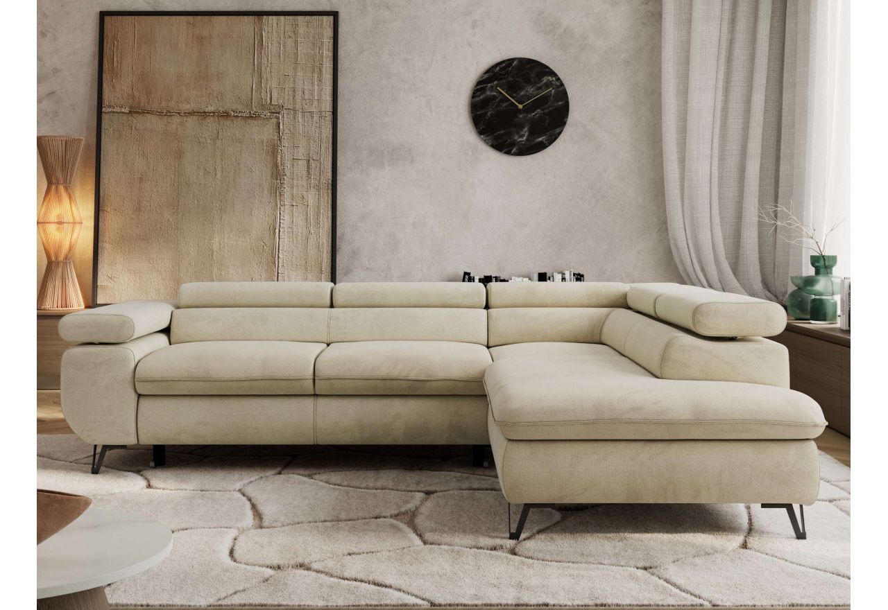 Narożnik PABLO L - strona prawa - beżowy, welwet - Topper Visco