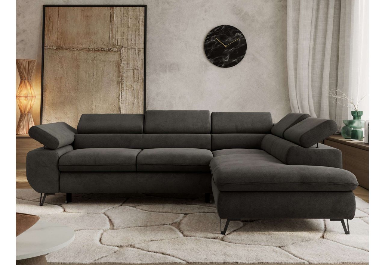 Narożnik PABLO L - strona prawa - ciemnoszary, welwet - Topper Visco
