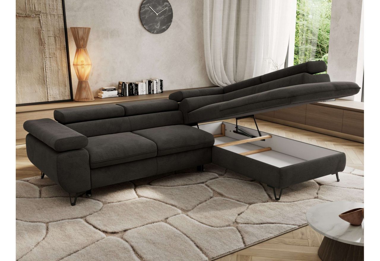 Narożnik PABLO L - strona prawa - ciemnoszary, welwet - Topper Visco