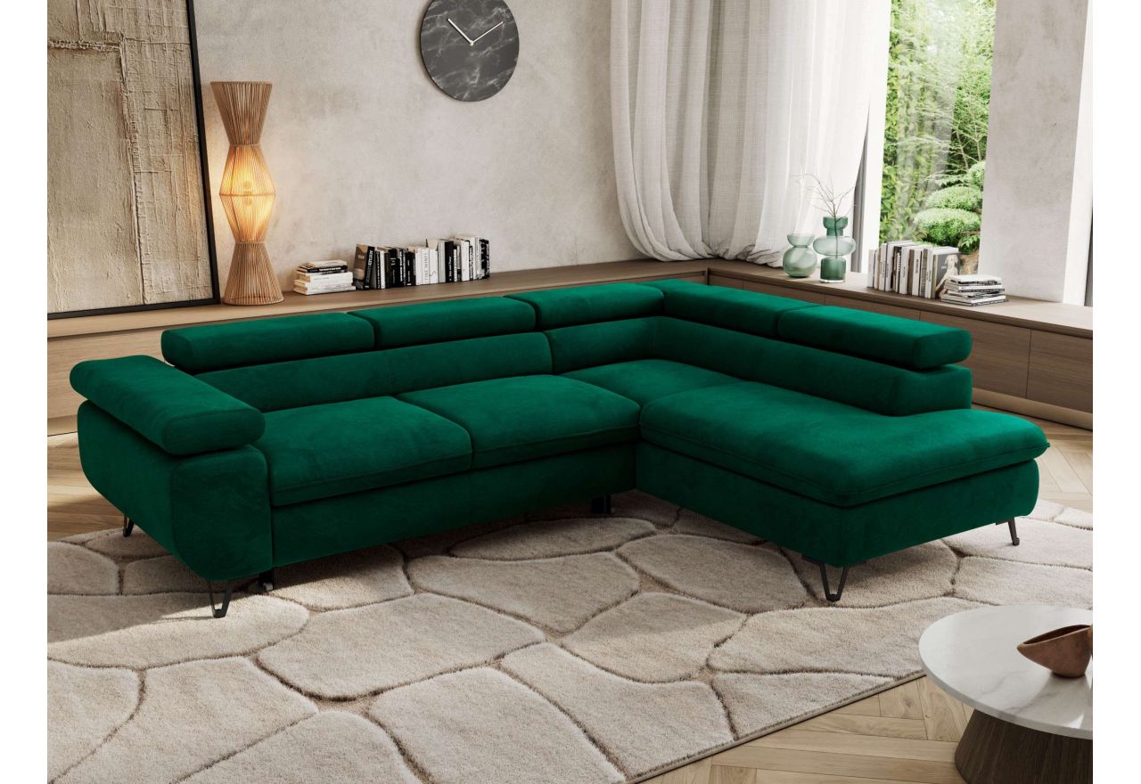 Narożnik PABLO L - strona prawa - ciemnozielony, welwet - Topper Visco