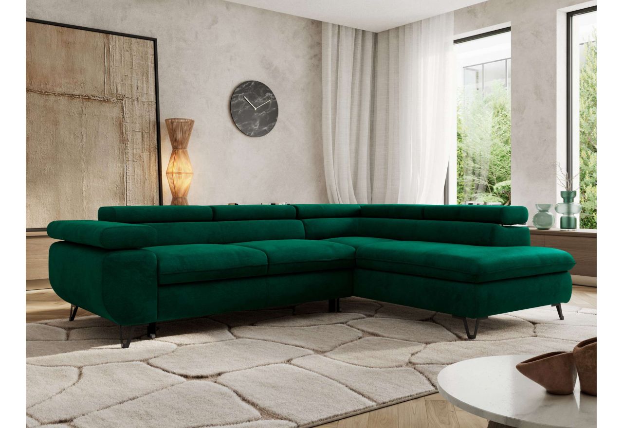 Narożnik PABLO L - strona prawa - ciemnozielony, welwet - Topper Visco