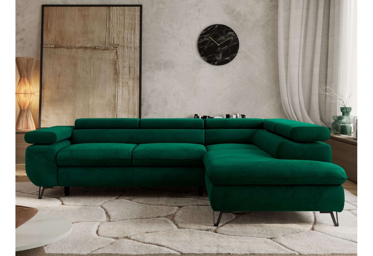 Narożnik PABLO L - strona prawa - ciemnozielony, welwet - Topper Visco