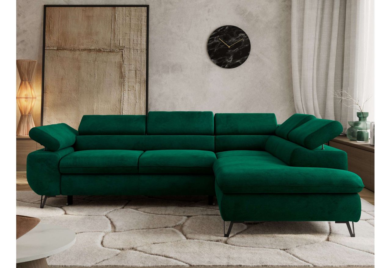 Narożnik PABLO L - strona prawa - ciemnozielony, welwet - Topper Visco