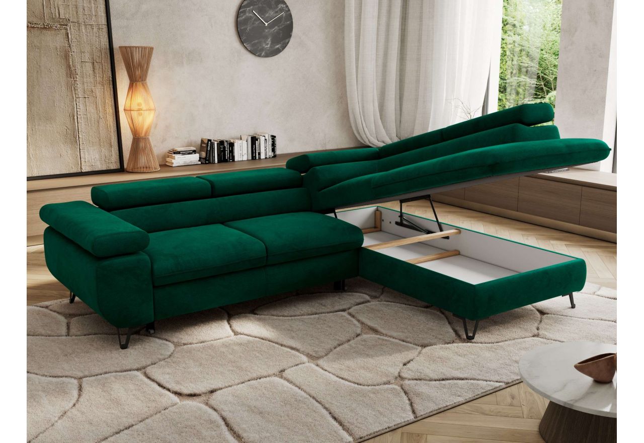 Narożnik PABLO L - strona prawa - ciemnozielony, welwet - Topper Visco