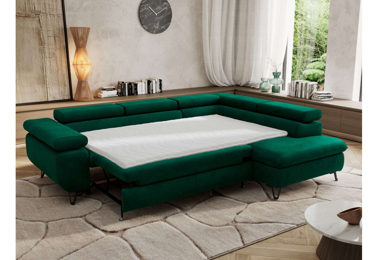 Narożnik PABLO L - strona prawa - ciemnozielony, welwet - Topper Visco