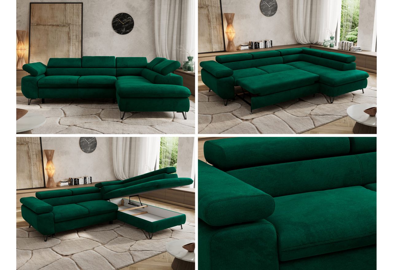 Narożnik PABLO L - strona prawa - ciemnozielony, welwet - Topper Visco