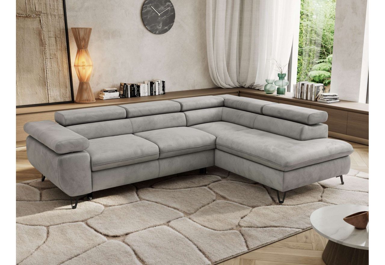 Narożnik PABLO L - strona prawa - jasnoszary, welwet - Topper Visco