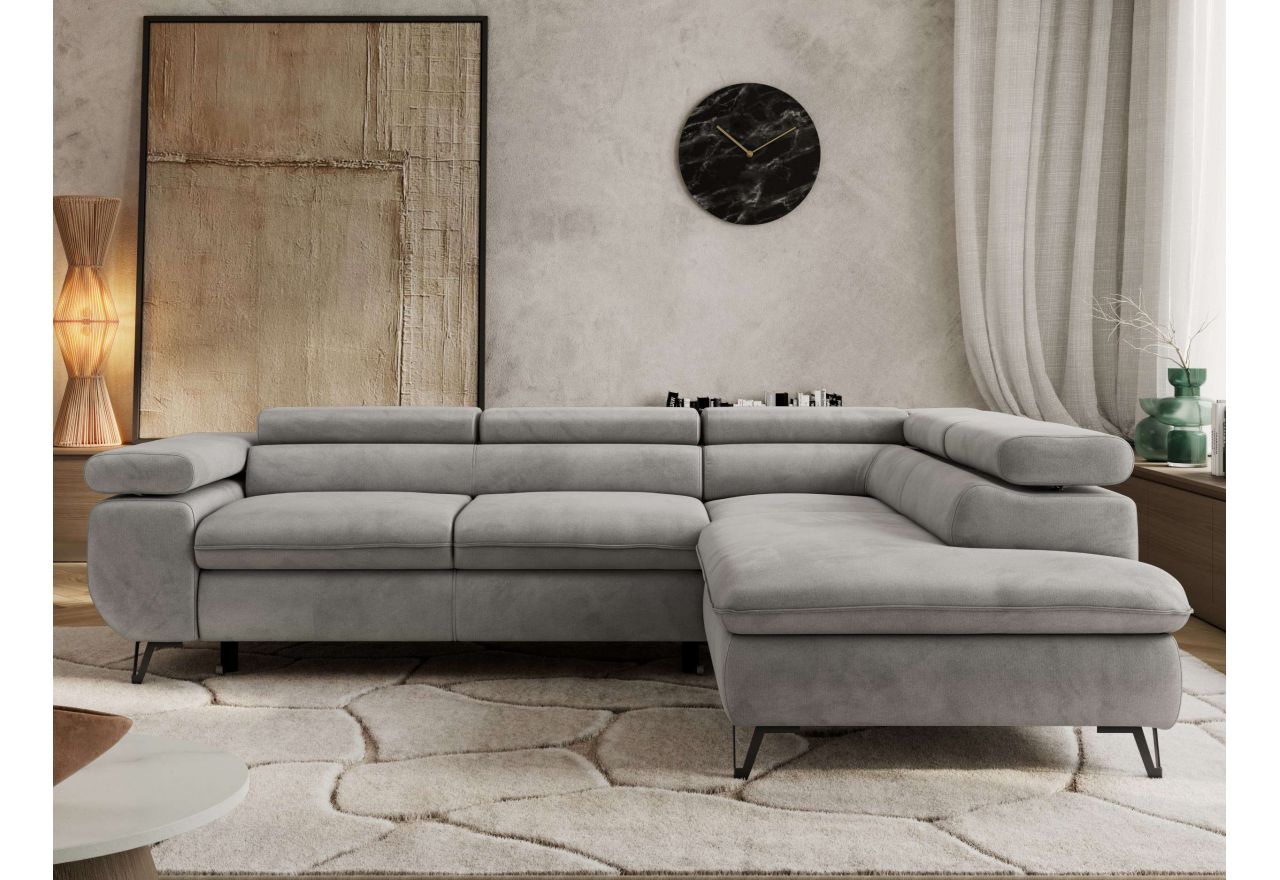 Narożnik PABLO L - strona prawa - jasnoszary, welwet - Topper Visco