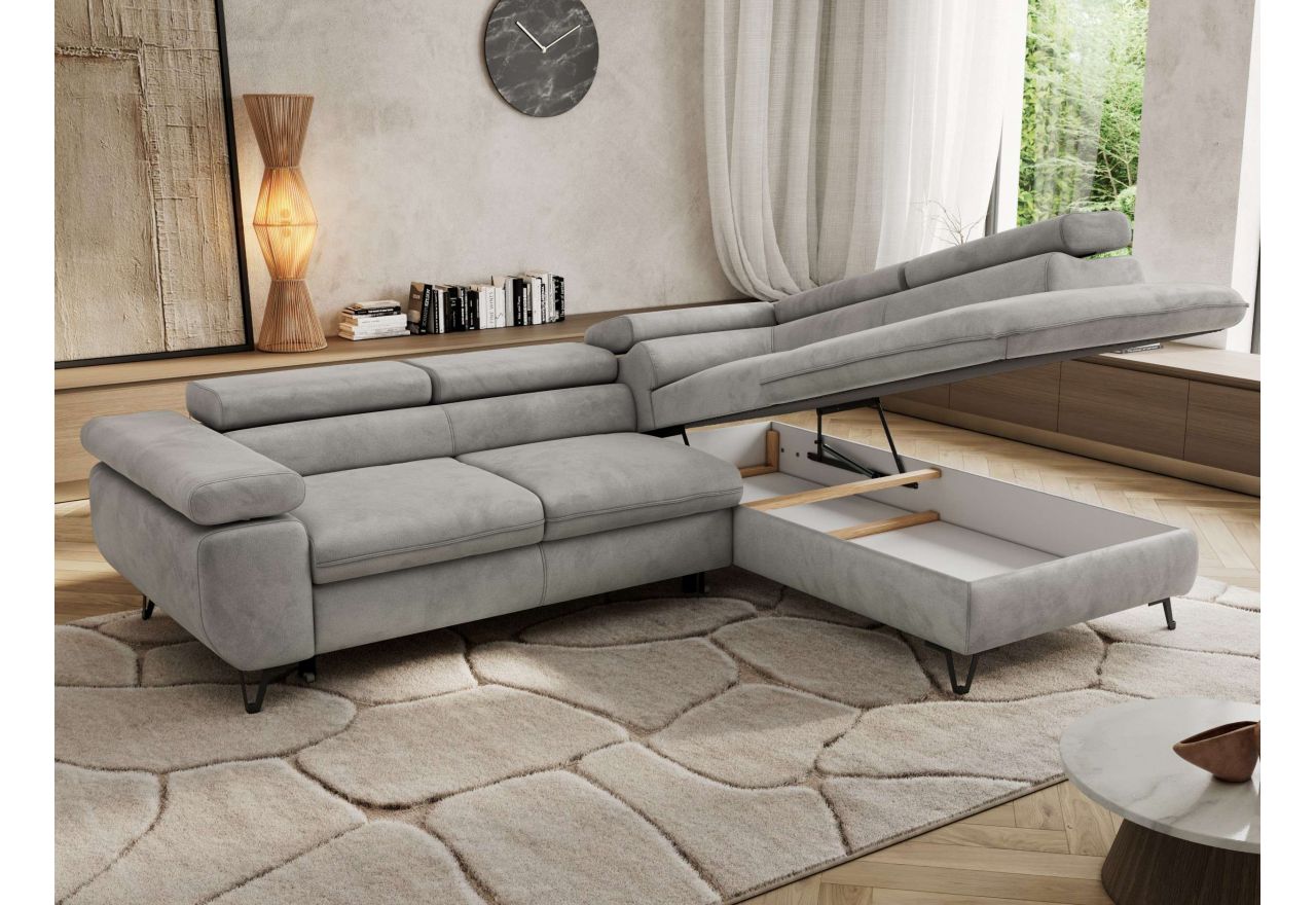 Narożnik PABLO L - strona prawa - jasnoszary, welwet - Topper Visco