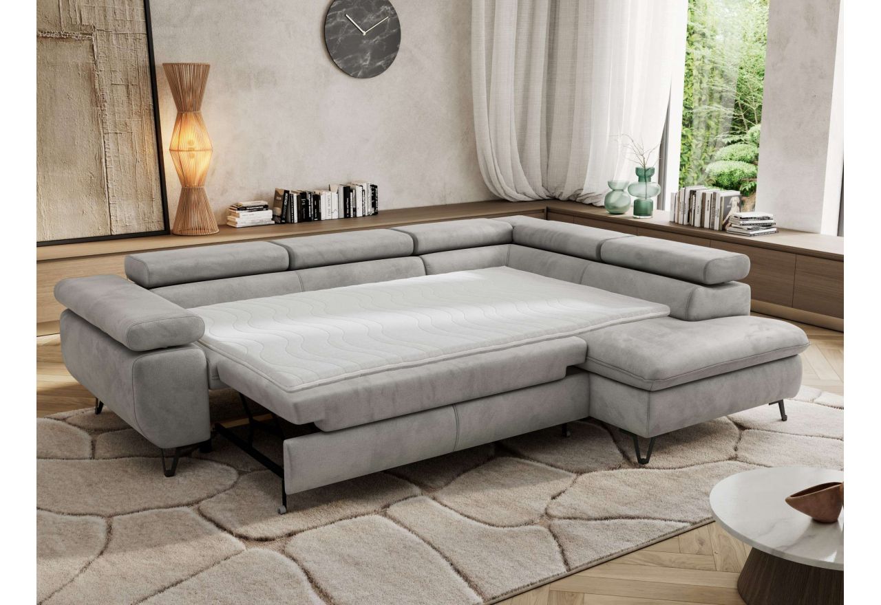 Narożnik PABLO L - strona prawa - jasnoszary, welwet - Topper Visco