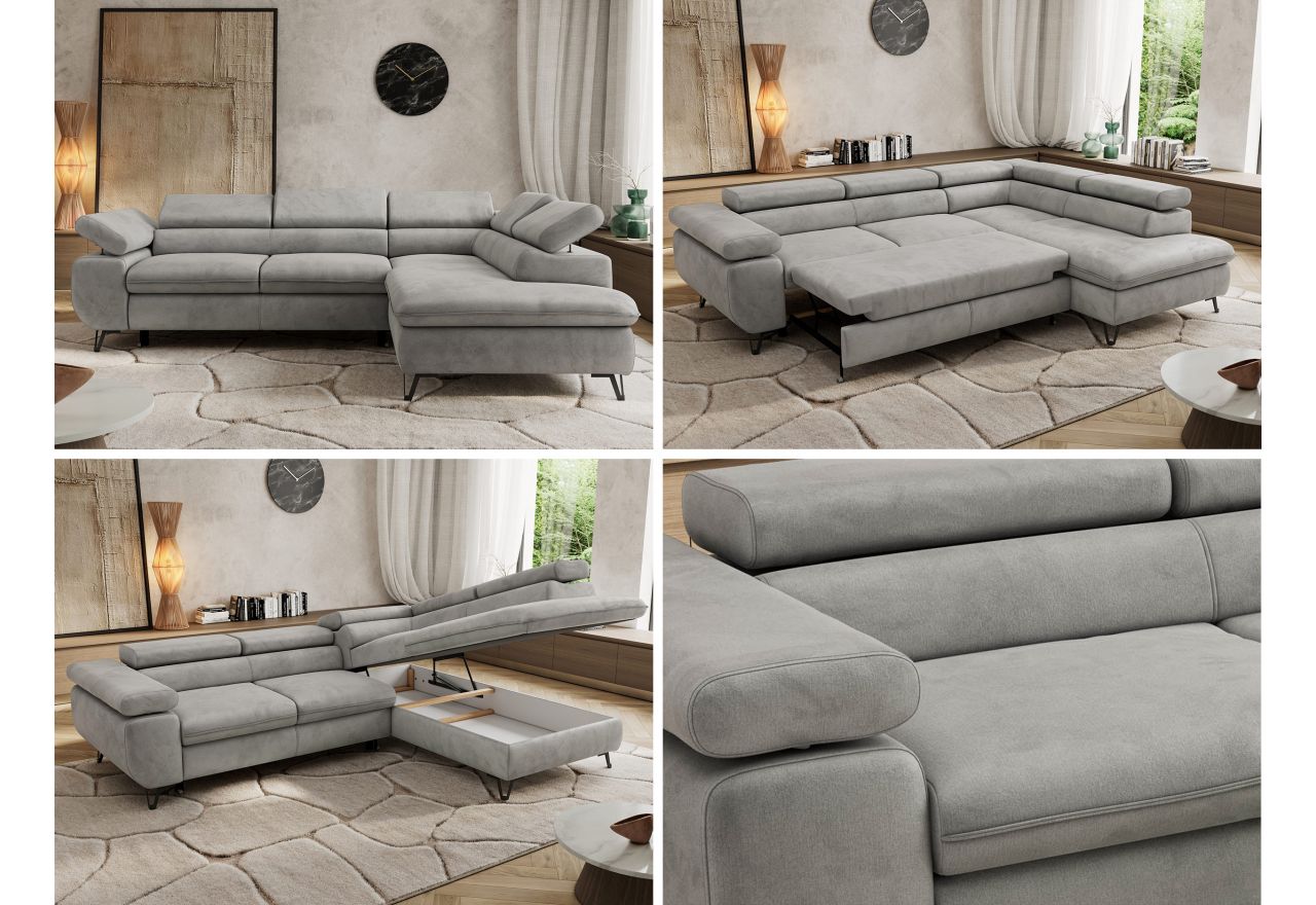 Narożnik PABLO L - strona prawa - jasnoszary, welwet - Topper Visco