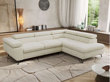 Narożnik PABLO L - strona prawa - kremowy, szenil gładki - Topper Visco