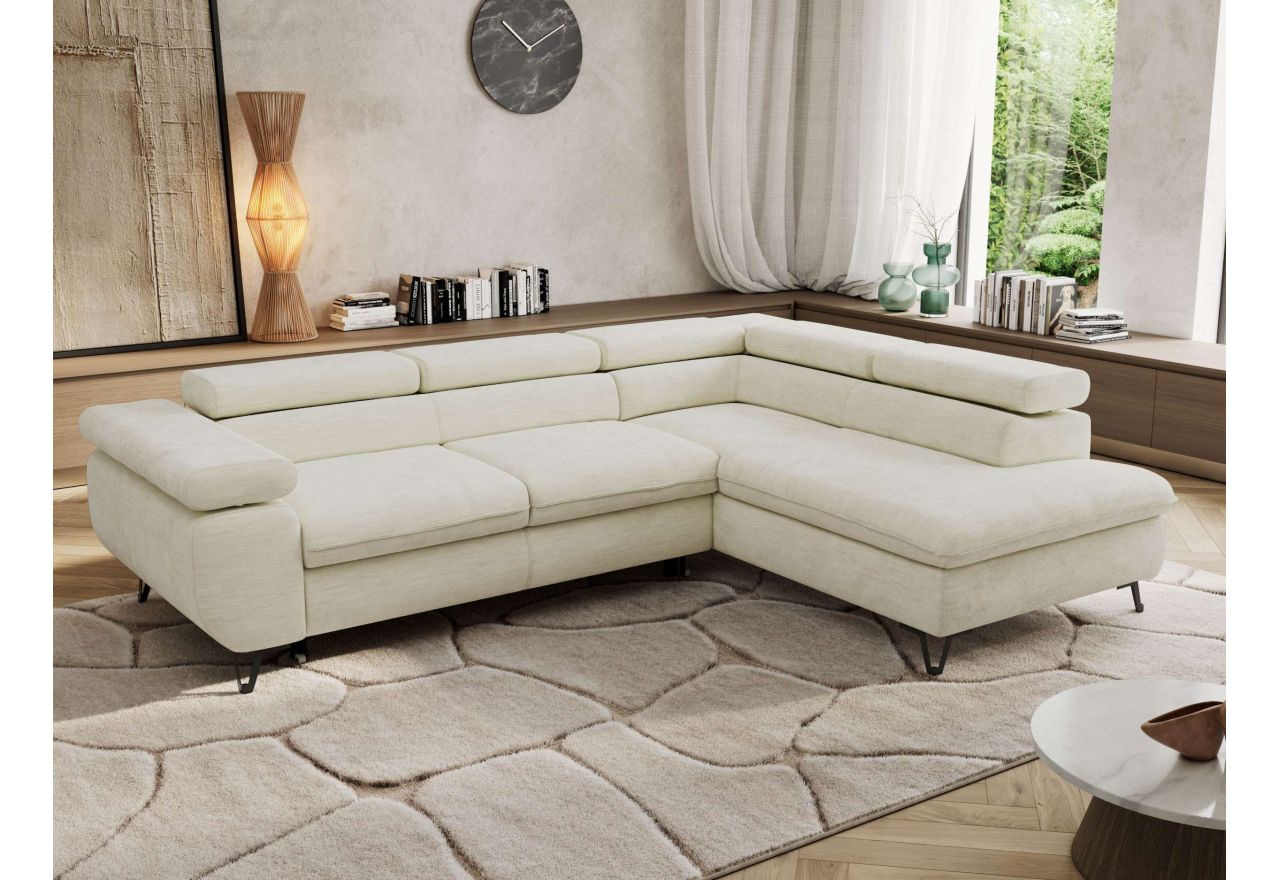 Narożnik PABLO L - strona prawa - kremowy, szenil gładki - Topper Visco