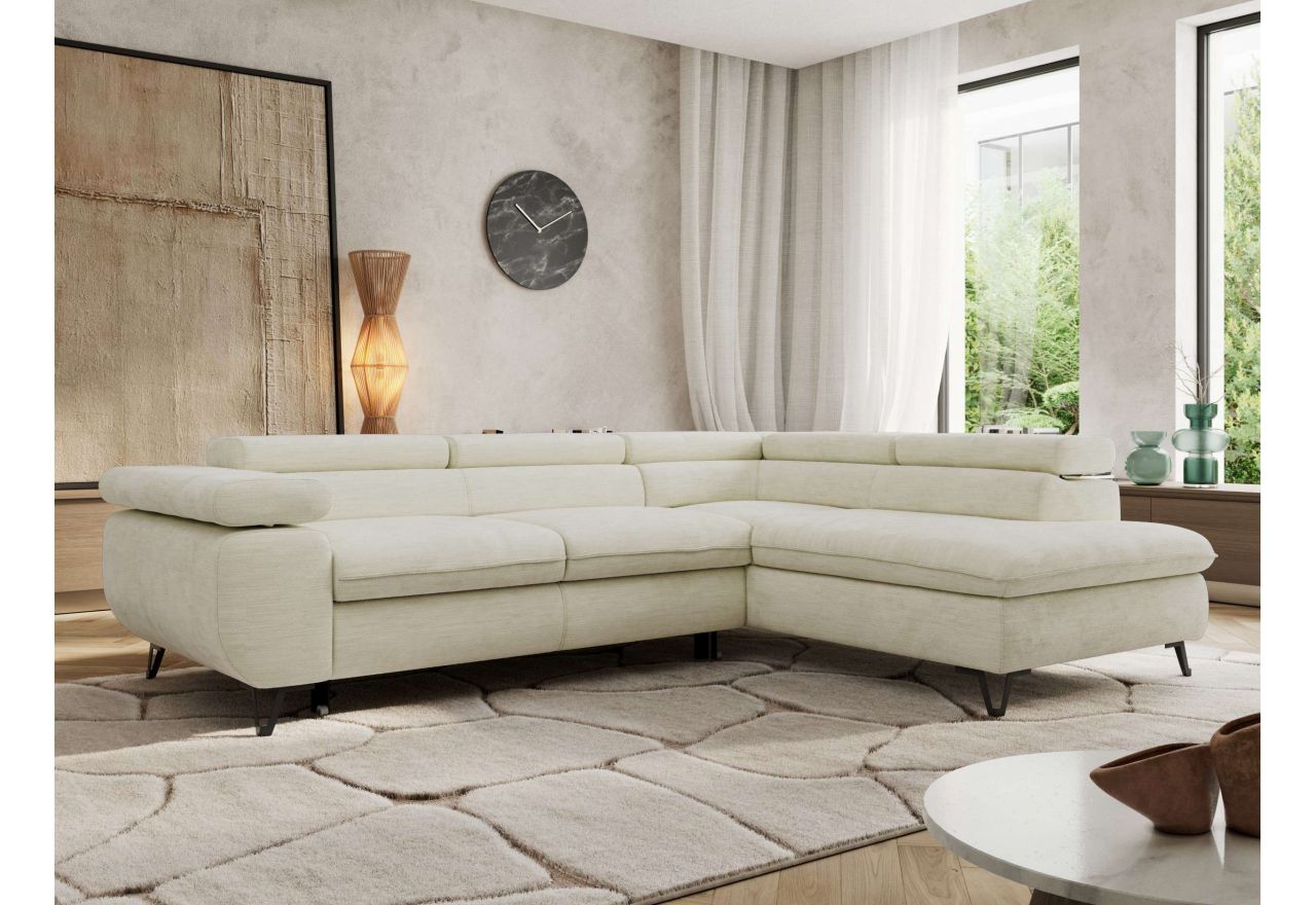 Narożnik PABLO L - strona prawa - kremowy, szenil gładki - Topper Visco